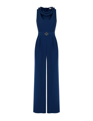 Cadi fabric jumpsuit with a loop neckline, a matching rigid belt and a buckle featuring the Rinascimento logo