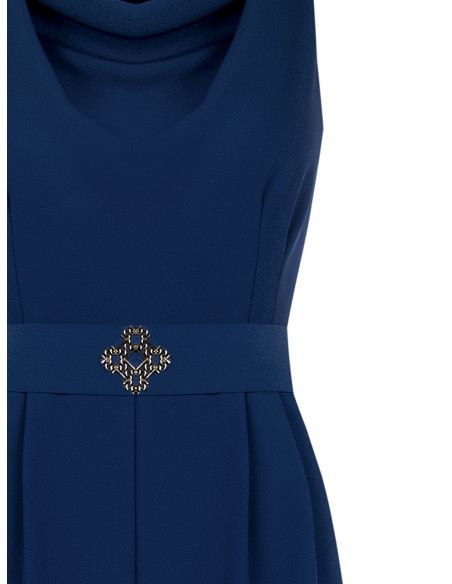 Cadi fabric jumpsuit with a loop neckline, a matching rigid belt and a buckle featuring the Rinascimento logo