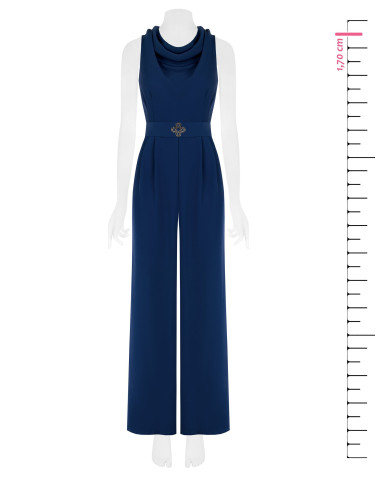 Cadi fabric jumpsuit with a loop neckline, a matching rigid belt and a buckle featuring the Rinascimento logo