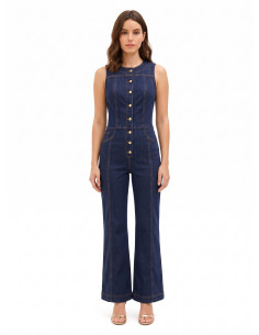 Tuta Intera Flare In Denim Con Impunture A Contrasto Rinascimento