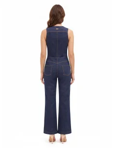 Combinaison longue évasée en denim avec surpiqûres contrastées « Rinascimento » 2