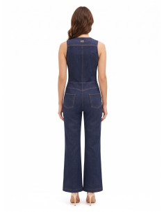 Tuta Intera Flare In Denim Con Impunture A Contrasto Rinascimento 2