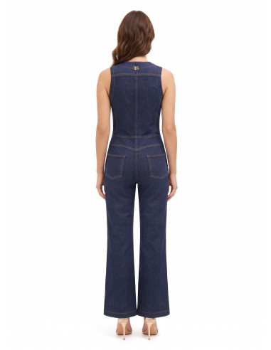 Rinascimento Flare Denim Jumpsuit with Contrast Stitching