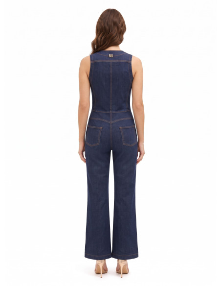 Tuta Intera Flare In Denim Con Impunture A Contrasto Rinascimento