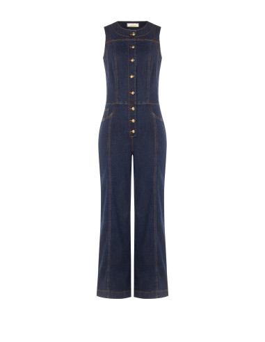 Tuta Intera Flare In Denim Con Impunture A Contrasto Rinascimento