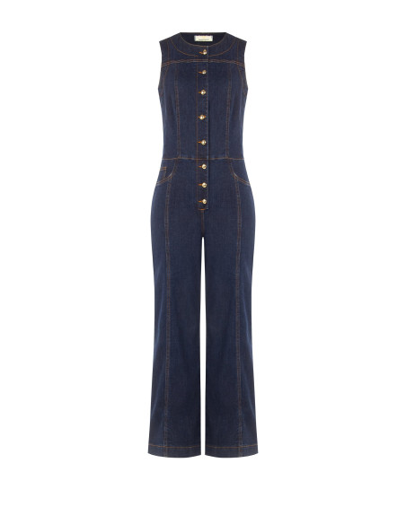 Combinaison longue évasée en denim avec surpiqûres contrastées « Rinascimento »