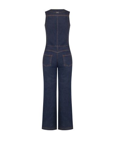 Tuta Intera Flare In Denim Con Impunture A Contrasto Rinascimento