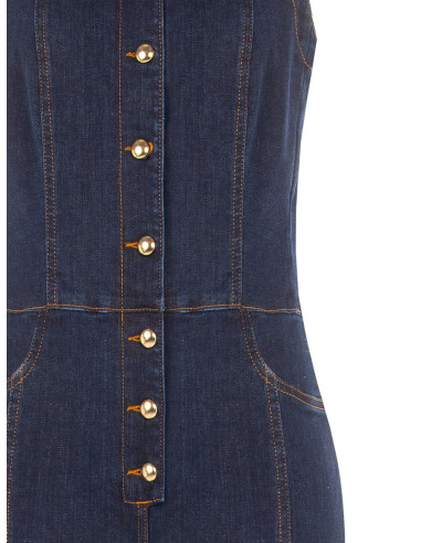 Tuta Intera Flare In Denim Con Impunture A Contrasto Rinascimento