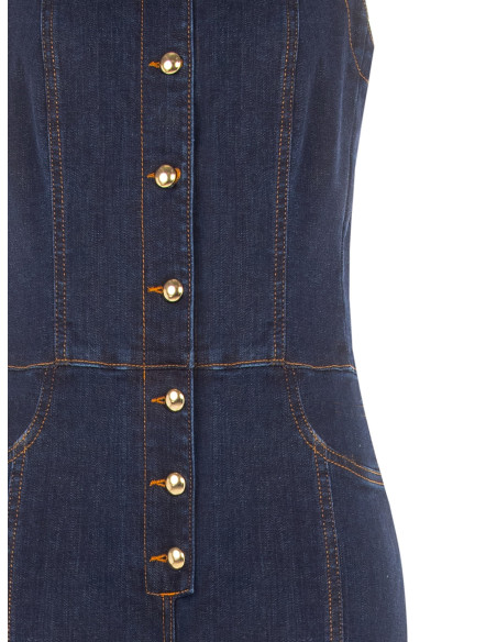 Rinascimento Flare Denim Jumpsuit with Contrast Stitching