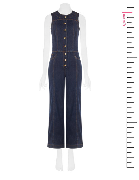 Tuta Intera Flare In Denim Con Impunture A Contrasto Rinascimento