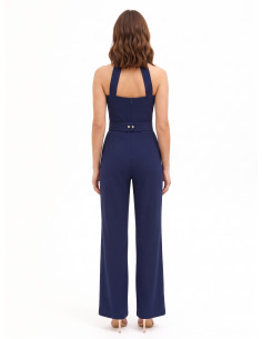 Cadi fabric jumpsuit with bow and matching rigid belt featuring a Rinascimento logo buckle 2