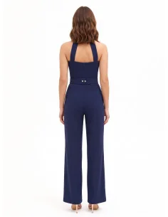 Cadi fabric jumpsuit with bow and matching rigid belt featuring a Rinascimento logo buckle 2