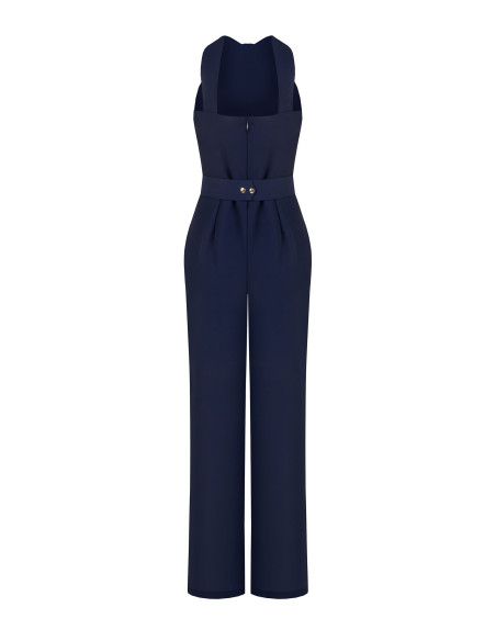 Cadi fabric jumpsuit with bow and matching rigid belt featuring a Rinascimento logo buckle