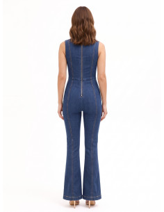 Tuta Intera Flare In Denim Elasticizzato Con Lunga Zip E Cut-Out Rinascimento 2