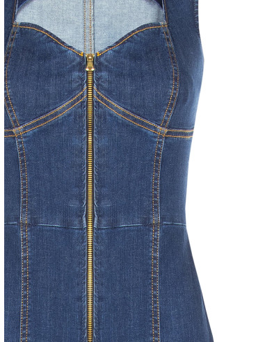 Tuta Intera Flare In Denim Elasticizzato Con Lunga Zip E Cut-Out Rinascimento