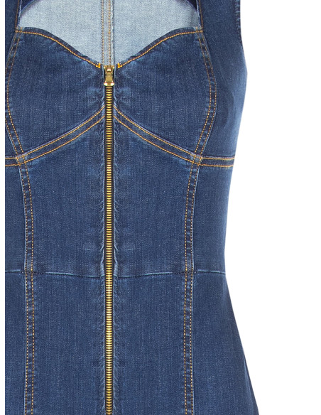 Tuta Intera Flare In Denim Elasticizzato Con Lunga Zip E Cut-Out Rinascimento