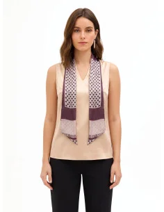 Flowy Satin Blouse with V-neck and Removable Logo Scarf by Rinascimento