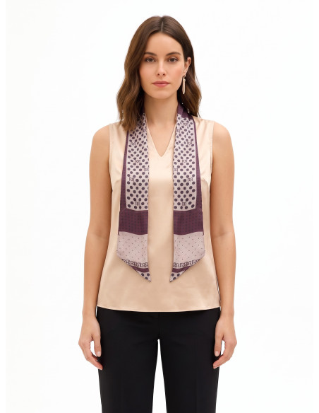 Blusa Fluida In Raso Con Scollo A V E Foulard Logato Rimovibile Rinascimento