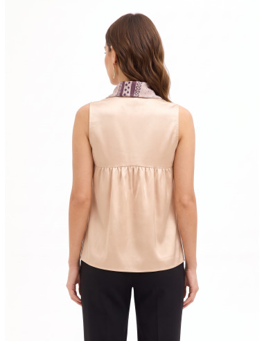 Blouse fluide en satin à encolure en V avec foulard amovible orné du logo « Rinascimento »