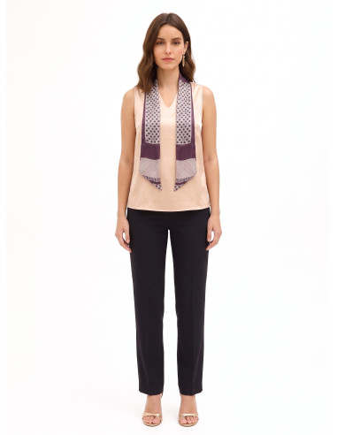 Flowy Satin Blouse with V-neck and Removable Logo Scarf by Rinascimento