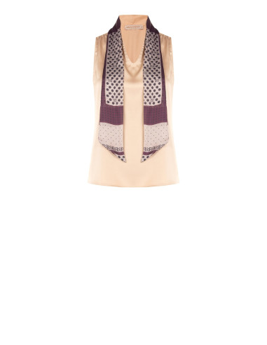 Blusa Fluida In Raso Con Scollo A V E Foulard Logato Rimovibile Rinascimento