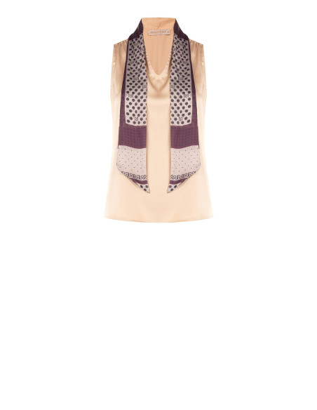 Blusa Fluida In Raso Con Scollo A V E Foulard Logato Rimovibile Rinascimento