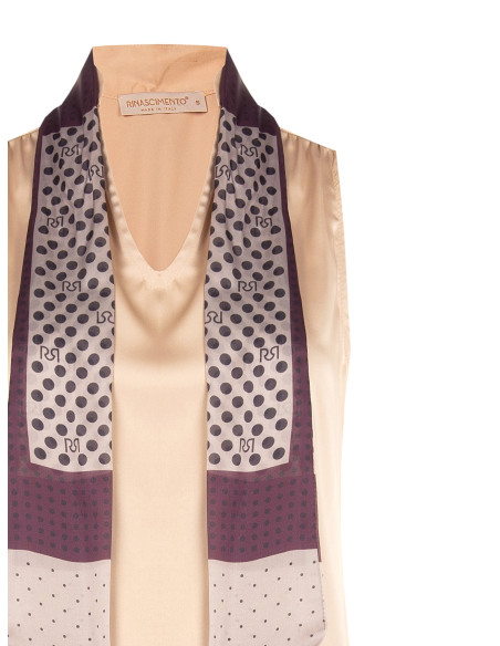 Flowy Satin Blouse with V-neck and Removable Logo Scarf by Rinascimento