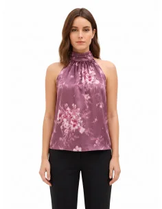 Wide-Shouldered, A-Line Top in Satin with a Rinascimento-Style Gradient Floral Print
