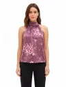 Wide-Shouldered, A-Line Top in Satin with a Rinascimento-Style Gradient Floral Print