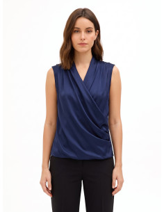 Satin Blouse with a V-neck and Cross-Over Draped Neckline by Rinascimento