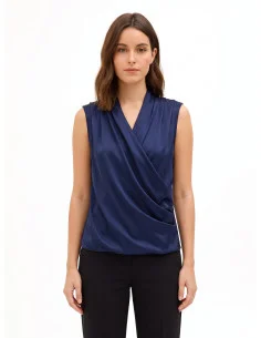 Satin Blouse with a V-neck and Cross-Over Draped Neckline by Rinascimento