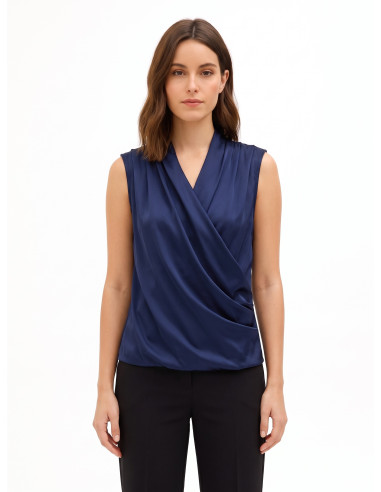 Satin Blouse with a V-neck and Cross-Over Draped Neckline by Rinascimento