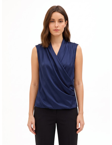 Satin Blouse with a V-neck and Cross-Over Draped Neckline by Rinascimento