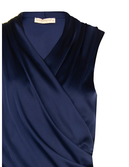 Satin Blouse with a V-neck and Cross-Over Draped Neckline by Rinascimento