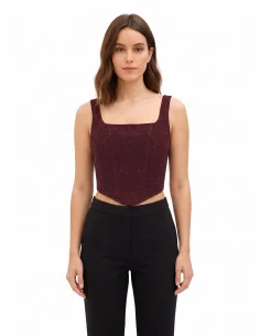 Bustier Crop Top with Lace Trim in Embossed Jacquard with Lurex – Rinascimento
