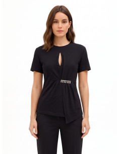 Regular-fit cotton T-shirt with ruffles and a ‘Rinascimento’ jewelled detail