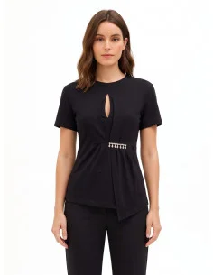 T-Shirt Regular In Cotone Con Volant E Dettaglio Gioiello Rinascimento