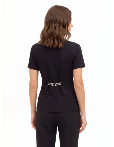 Regular-fit cotton T-shirt with ruffles and a ‘Rinascimento’ jewelled detail