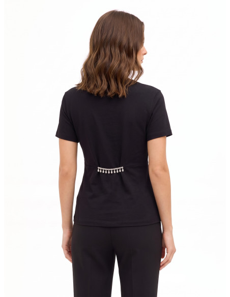 T-Shirt Regular In Cotone Con Volant E Dettaglio Gioiello Rinascimento