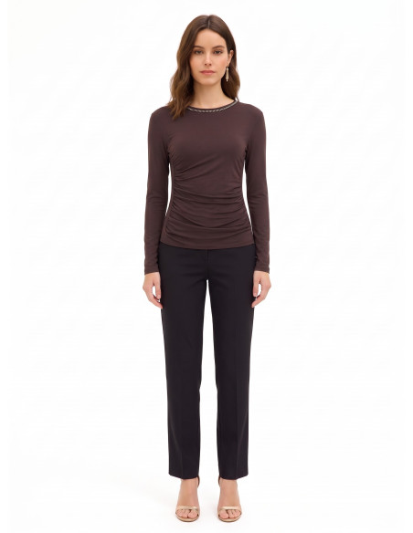 Fitted Top in a Viscose Blend, Gathered at the Sides with ‘Rinascimento’ Rhinestones