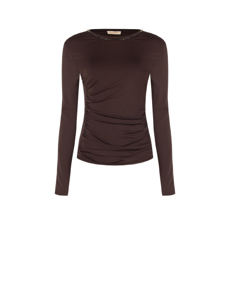 Fitted Top in a Viscose Blend, Gathered at the Sides with ‘Rinascimento’ Rhinestones