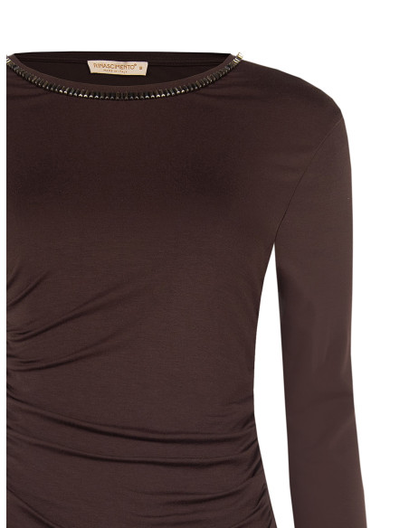 Fitted Top in a Viscose Blend, Gathered at the Sides with ‘Rinascimento’ Rhinestones