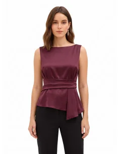 Haut cintré en satin, avec encolure en bateau et drapé sur le côté, style Rinascimento