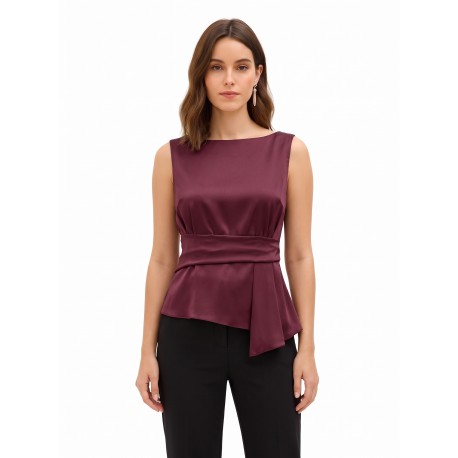 Satin Fitted Top with a Boat Neck and Draping at the Side – Rinascimento