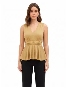 Glitter-effect Lurex Peplum Top with a Rinascimento-style V-neck