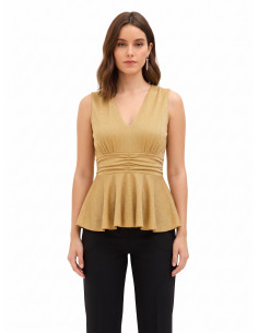 Haut péplum en lurex à effet pailleté, encolure en V de style Rinascimento