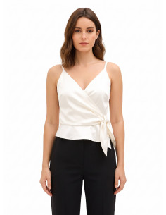 Crop Top In Raso Con Scollo A V Incrociato Ed Annodato Su Un Lato Rinascimento