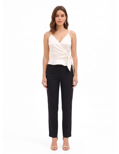 Satin Crop Top with a Crossed V-neck and Tied at One Side – Rinascimento