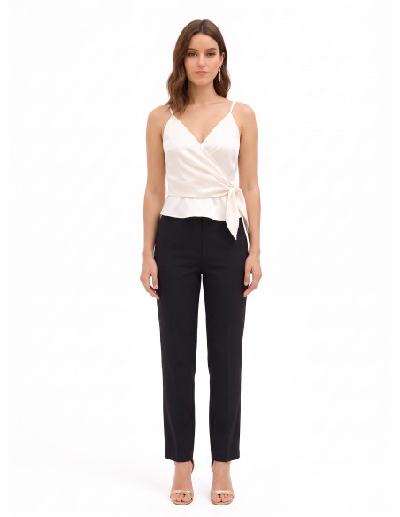 Satin Crop Top with a Crossed V-neck and Tied at One Side – Rinascimento
