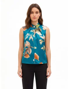 Floral Satin A-line Blouse with Rinascimento Jewelled Button